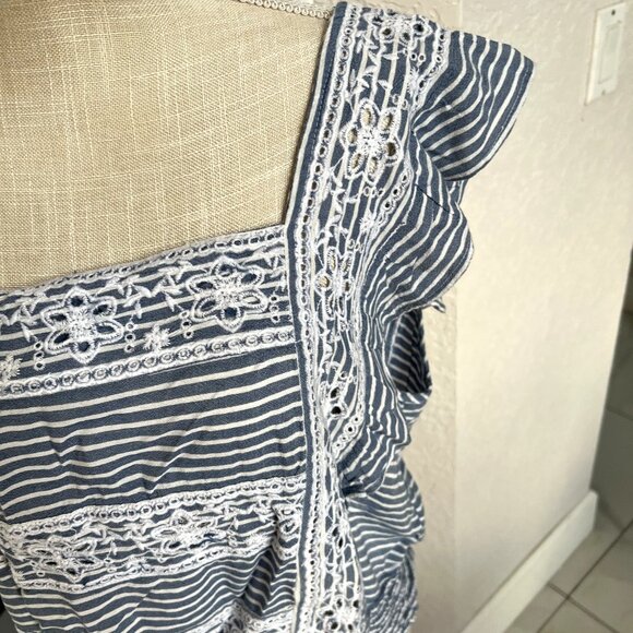 American Eagle Outfitters XL Striped & Lace Ruffle Crop Top Viscose & Polyester - Picture 2 of 7